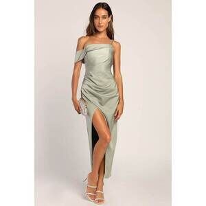Lulus Showing Off A Little Sage Green Asymmetrical Tulip Midi Dress - Size S